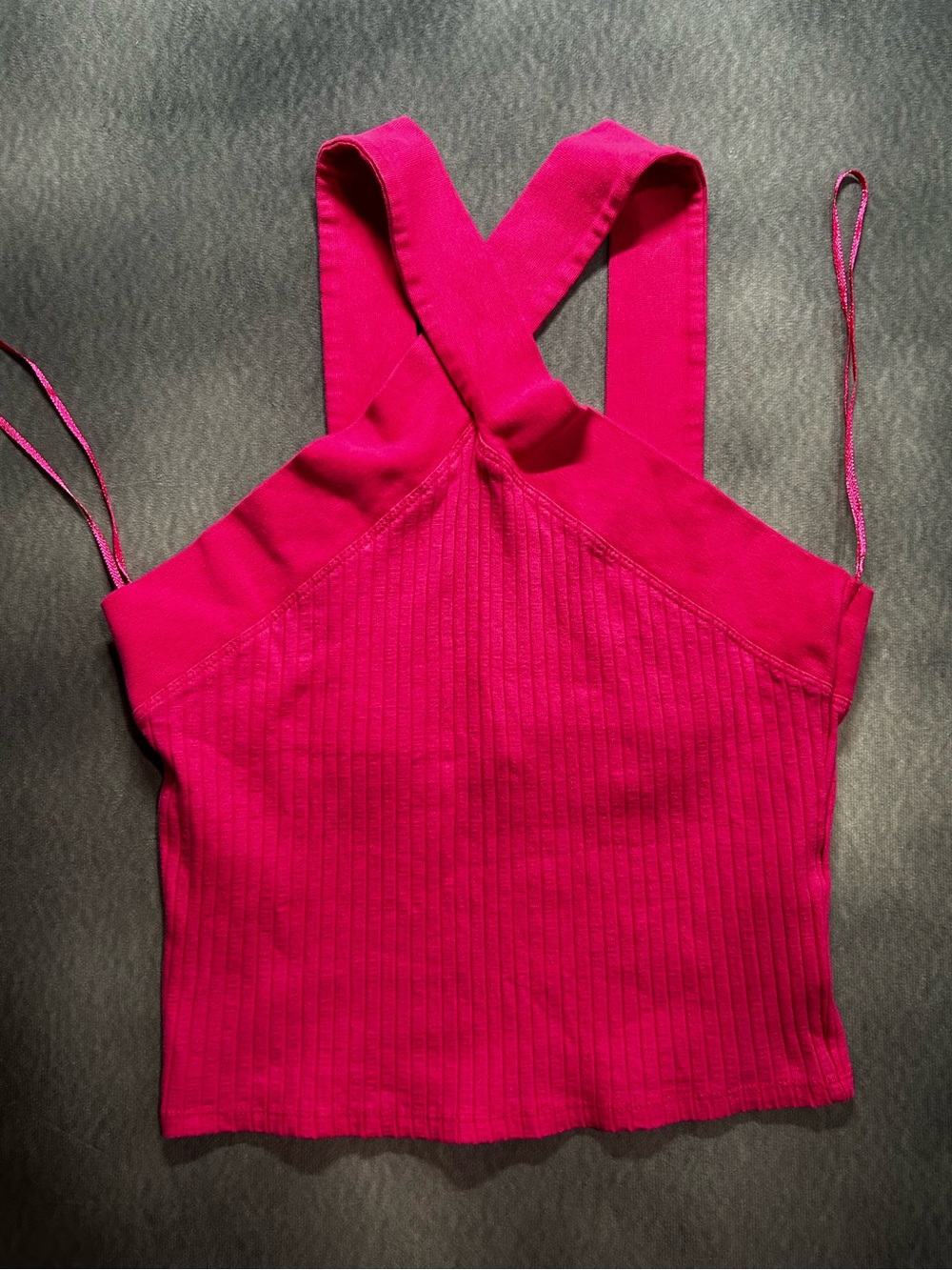 Zara Cross-Strap Ribbed Crop Top Hot Pink sz M